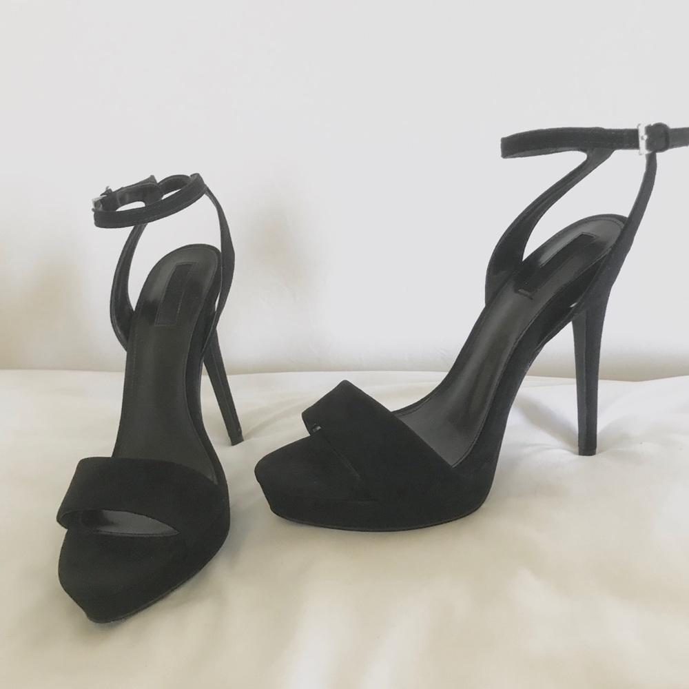 Black suede high heels